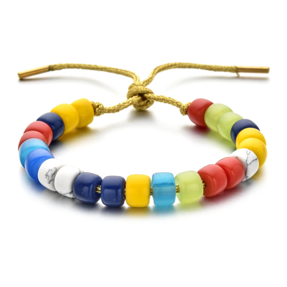 Vintage Boho Handmade Pull Tie on Rope Bracelet DIY Natural Stones Crystal Charm Beads Stone Trendy Bracelet Lucky Jewelry