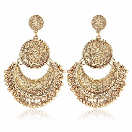 Indian Earrings Jhumka For Women Antique Gold Silver Plated Flower Statement Vintage Ethnic Beads Tassel Earrings Jewelry - Charlie Dolly