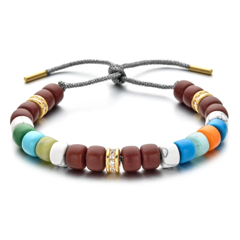 Vintage Boho Handmade Pull Tie on Rope Bracelet DIY Natural Stones Crystal Charm Beads Stone Trendy Bracelet Lucky Jewelry