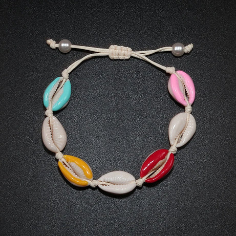 Rainbow Seashell Hand Knit Boho Bracelet