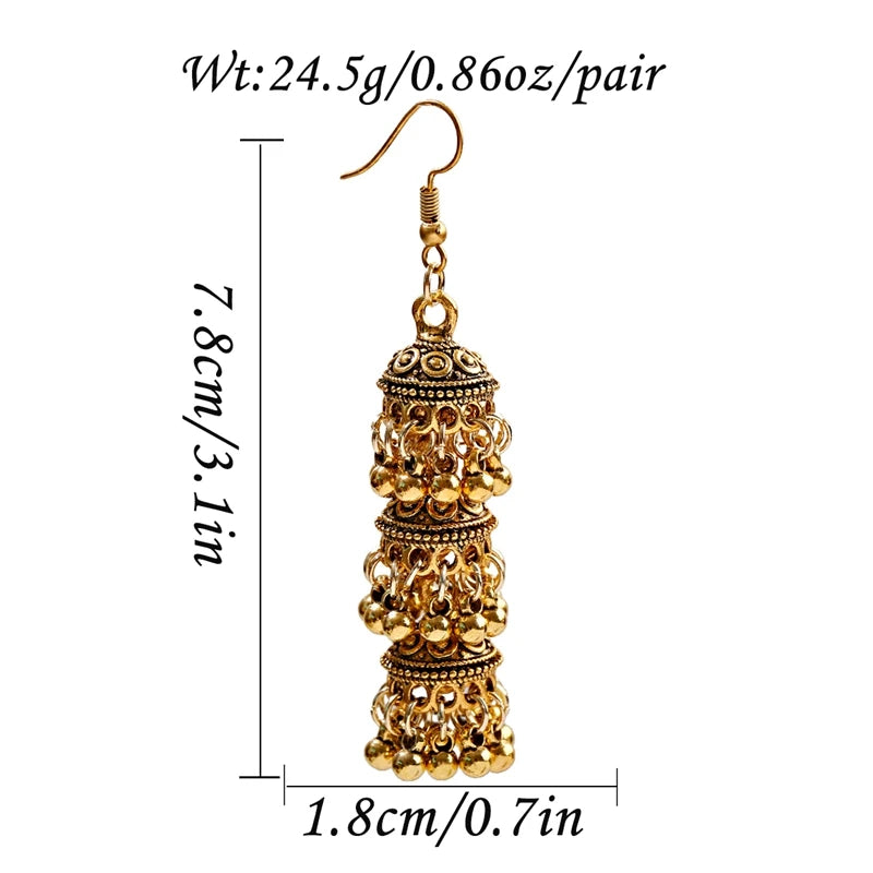 أقراط هندية على شكل أجراس فضية اللون عرقية للنساء أقراط Jhumka التركية العتيقة مجوهرات بوهو بيجو
