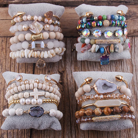 Fashion Boho Natural Stone Beaded Bracelet Jewelry Multi 6pc Stack Bracelet & Bangle Sets For Women Gift - Charlie Dolly