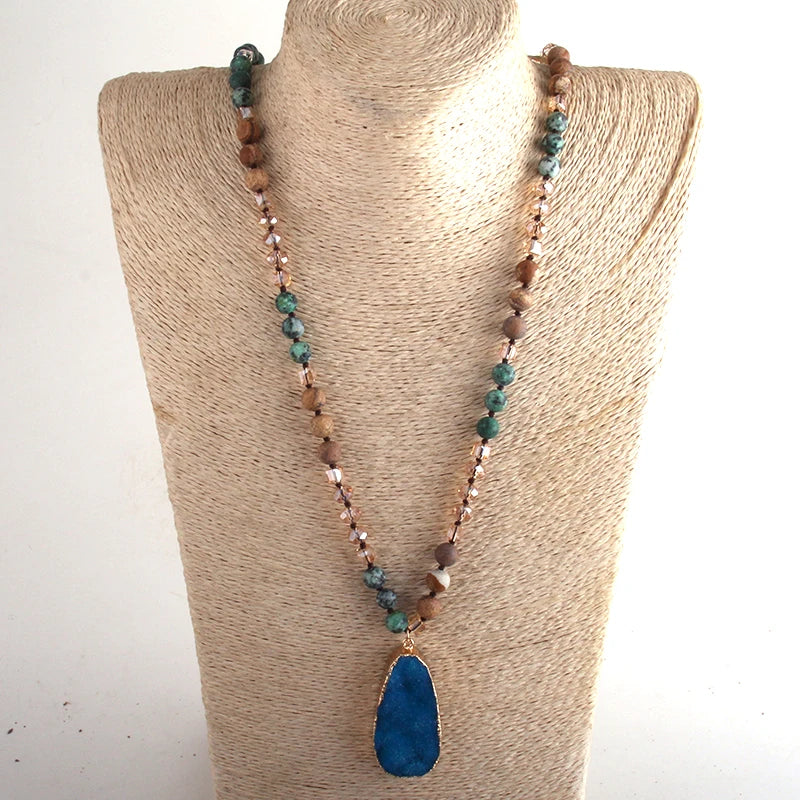RH Fashion Boho Jewelry Natural Stones and Crystal With Druzy Drop Pendant Necklaces Women Necklace Gift Dropship