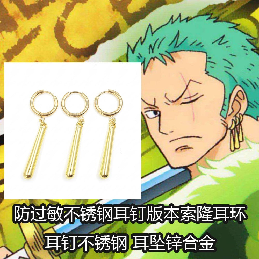 Roronoa zoro earrings cosplay earring stainless steel hook alloy pendant anime fans jewelry gift for anime fans - Charlie Dolly