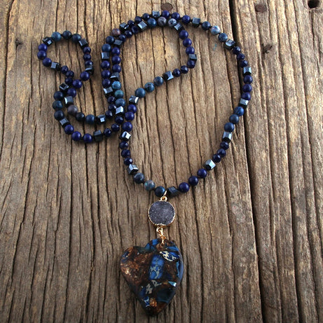 Fashion Bohemian Jewelry Boho Gift Natural Stones With Druzy Links Heart Stone Pendant Necklaces For Women - Charlie Dolly