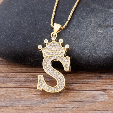 Nidin  Luxury Copper Zircon A-Z Crown Alphabet Pendant Chain Necklace Hip-Hop Style Fashion Woman Man Initial Name Jewelry - Charlie Dolly