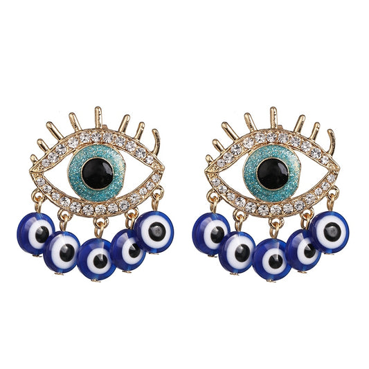 JUJIA Trendy Ethnic Love Heart Shape Evil Eye Drop Earrings For Women Vintage Statement Crystal Dangle Earring Jewelry Gift - Charlie Dolly