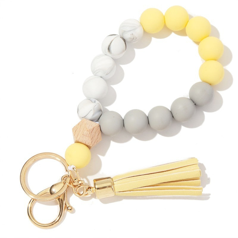 Silicone Keyring For Women Tassel Wood Beads Bracelet Keychain For Keys Multicolor Keychain Wholesale Accessories - Charlie Dolly