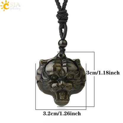CSJA Obsidian Necklace Natural Stone Wolf Buddha Sculpture Tree of Life Animal Owl Men Necklaces Pendant Meditation Jewelry G644