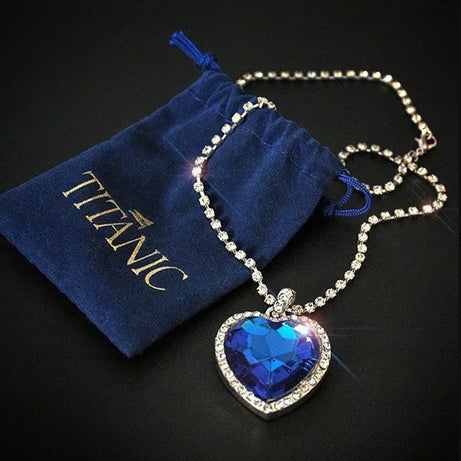 Titanic Heart of Ocean Blue Crystal Pendant Necklace, Timeless Love Amulet