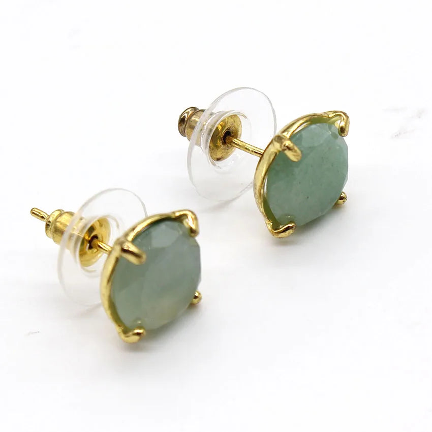 Crystal Stud Earrings for Women Girls Waterdrop Round Oval Shape Natural Lapis Lazuli Amethyst Faceted Stone Earring Jewelry