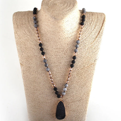 RH Fashion Boho Jewelry Natural Stones and Crystal With Druzy Drop Pendant Necklaces Women Necklace Gift Dropship - Charlie Dolly