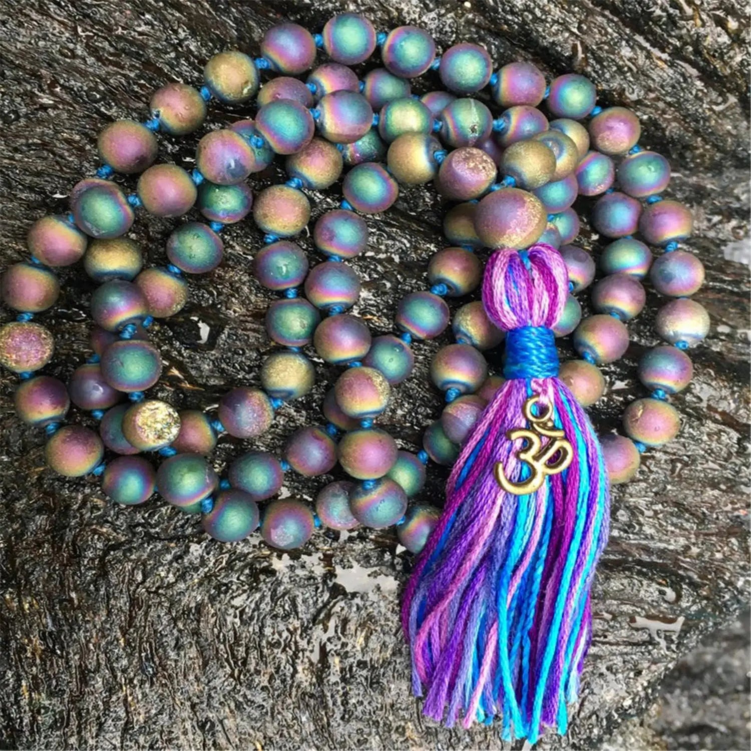 Hematite 108 Bead Knotted Mala Necklace Jewelry