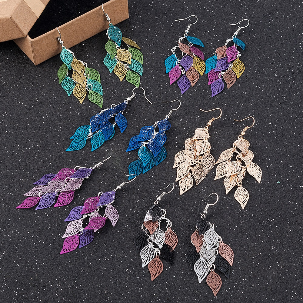 Ethnic Style Drop Earrings Small Nine Leaf Accessories Leaves Earring Bohemian Jewelry Dangle Earrings Exaggerated Women Gift - Charlie Dolly