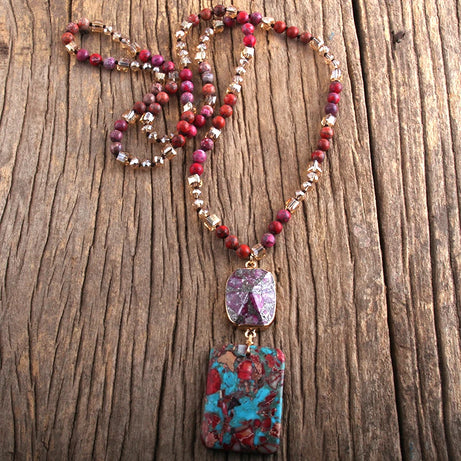 RH Fashion Bohemian Jewelry Natural Stones Crystal Stone Knotted Semi Precious Stone Boho Multi Pendant Necklace Women Gift - Charlie Dolly