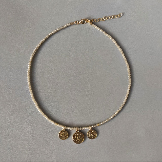 Hand-Made Exquisite Natural Stone Beaded Necklace Charm Eye Pattern Accessory Pendant Women Retro Fashion Neck Jewelry Колье - Charlie Dolly