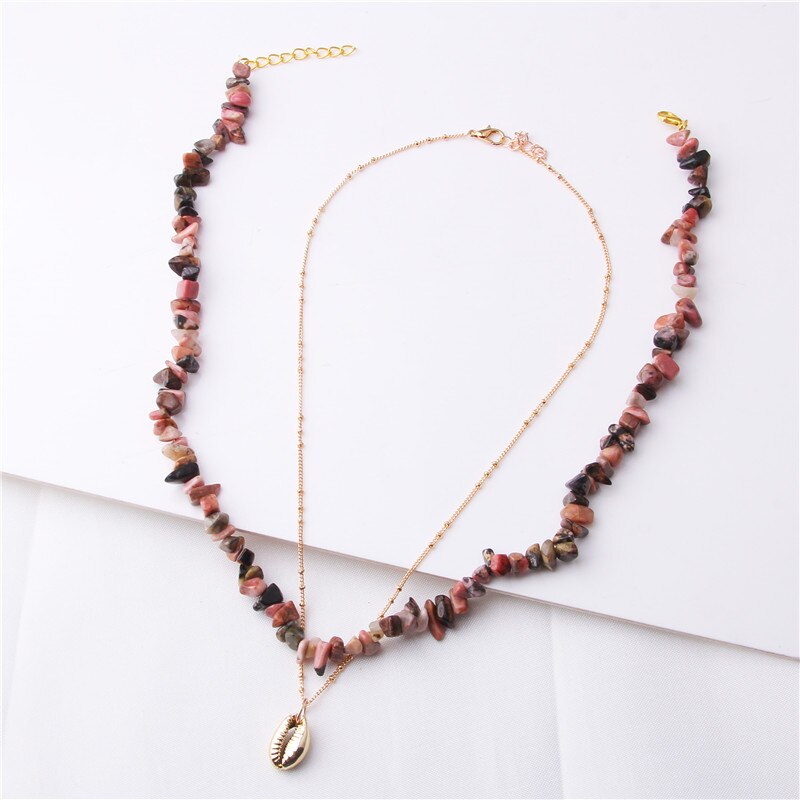 Bohemian Multilayer Necklace Rhodonite Blue Stone Red Coral Handmade Necklaces for Women Shell Pendant Necklace Party Jewelry - Charlie Dolly