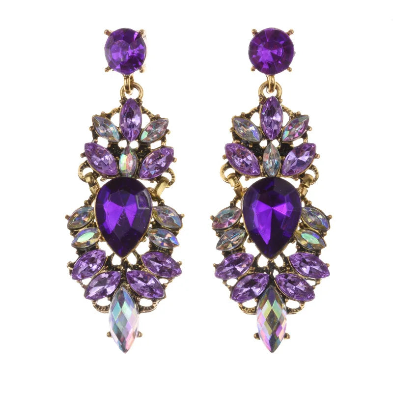 Boho Ethnic Water Crystal Drop Earrings Women's Jewellery Geometric Statement Long Dangle Earring Femme Indian Big Earring