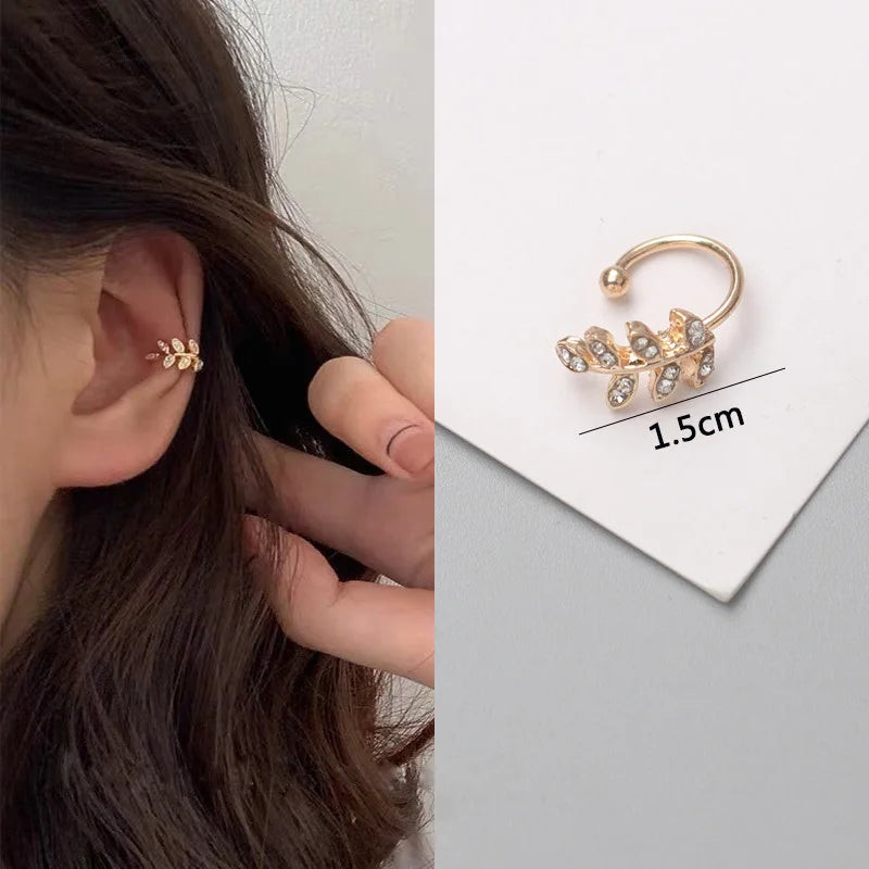 New Crystal Leaf Women's Ear Cuff without Piercing Gold Color Metal Small Earrings for Girls Boho Earrings boucle oreille femme