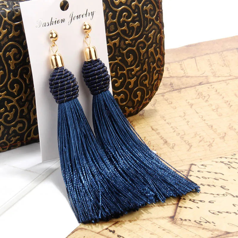 Bohemia Hand-Woven Tassel Dangle Earrings For Women Ethnic Silk Fabric Long Drop Earring New Female Boho Jewelry Gift