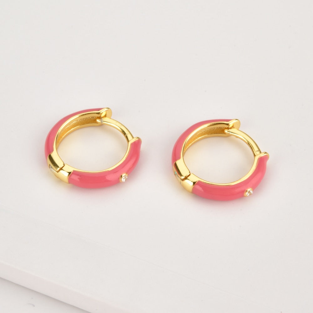 ANDYWEN 925 Sterling Silver Rose Red Ename Hoops 5 Colors Women Piercing Pendientes Ohrringe Earring Fine Jewelry Crystal CZ - Charlie Dolly