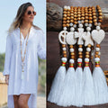 Yumfeel New Bohemian Necklace Handmade Stones Tassels Wood Beads Necklace Long Women Jewelry Gifts - Charlie Dolly