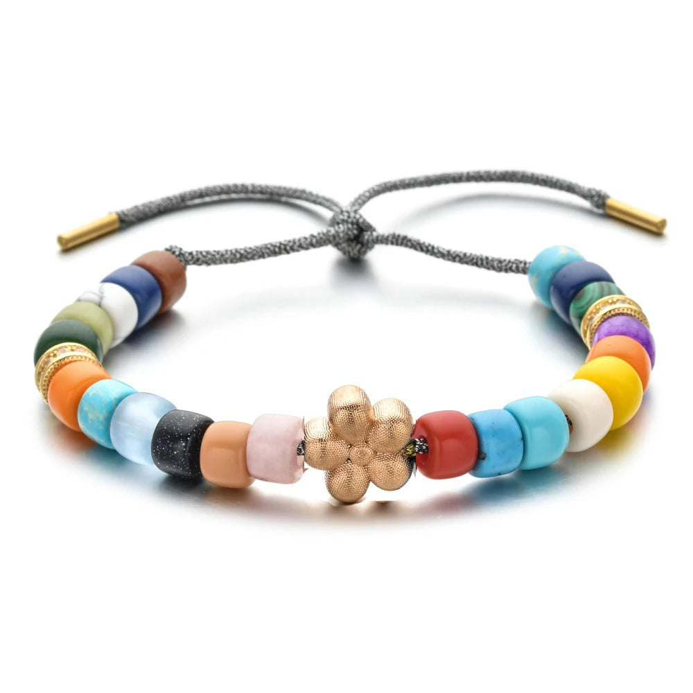 Vintage Boho Handmade Pull Tie on Rope Bracelet DIY Natural Stones Crystal Charm Beads Stone Trendy Bracelet Lucky Jewelry
