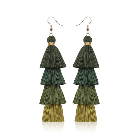 Four Layer Fringe Tassel Statement Earrings Jewelry