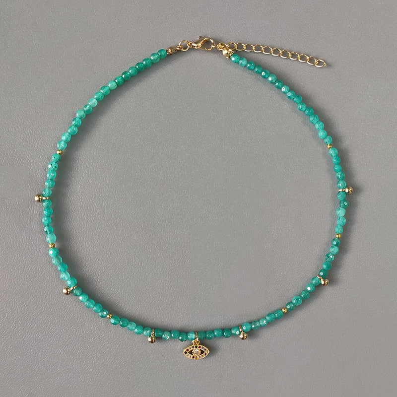 Hand-Made Exquisite Natural Stone Beaded Necklace Charm Eye Pattern Accessory Pendant Women Retro Fashion Neck Jewelry Колье - Charlie Dolly