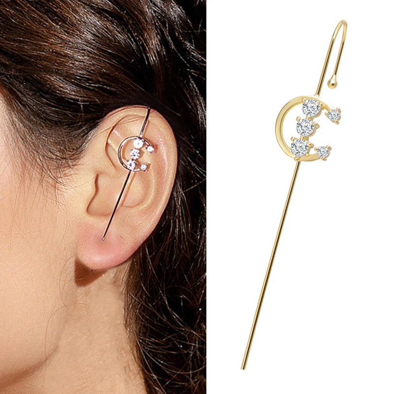 KSRA Bohemian Gold Color Earrings For Women Ear Wrap Crawler Hook Earring Zirconia Climber Long Earrings Statement Boho Jewelry