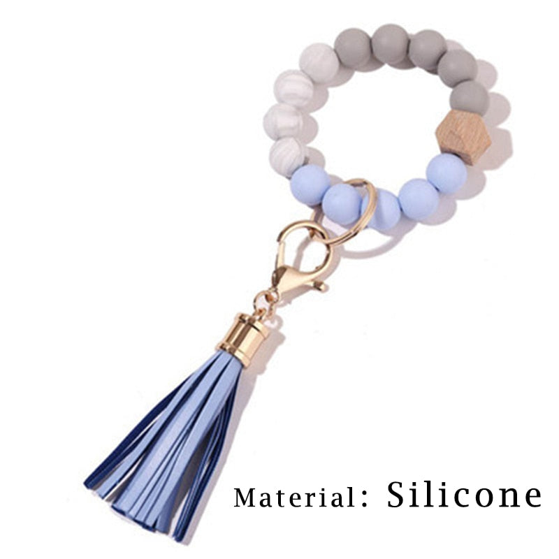 Silicone Keyring For Women Tassel Wood Beads Bracelet Keychain For Keys Multicolor Keychain Wholesale Accessories - Charlie Dolly
