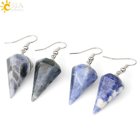CSJA Bohemian Pyramid Drop Earrings Jewelry Earrings for Women Natural Stone Pink White Purple Crystal Quartz Lapis Lazuli E736 - Charlie Dolly