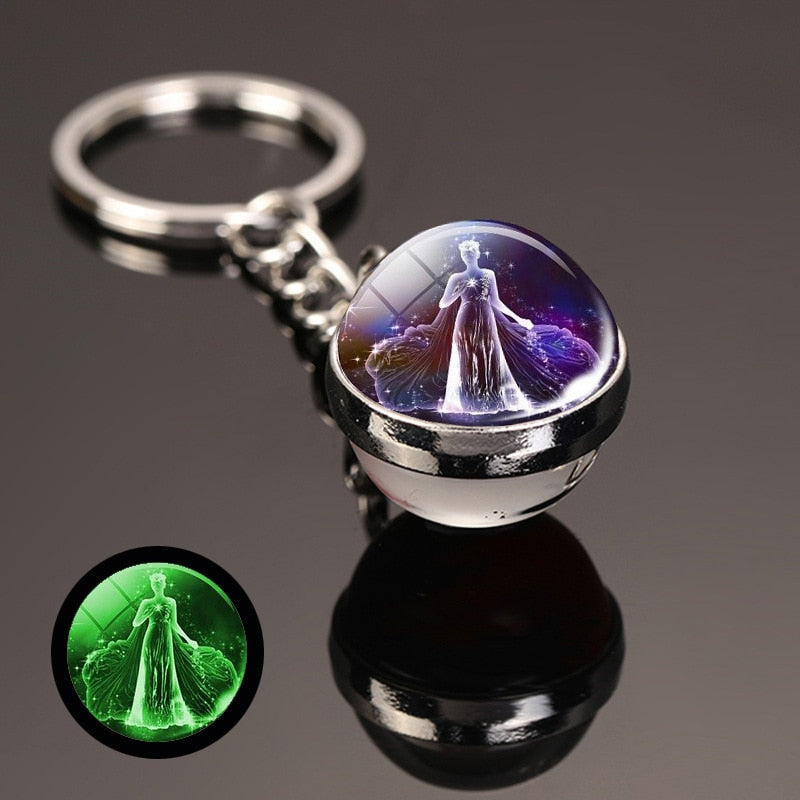 key chain accessories cute Fantasy Luminous 12 Constellation key ring Car Pendant Time Stone Glass Ball Keychain Accessories - Charlie Dolly