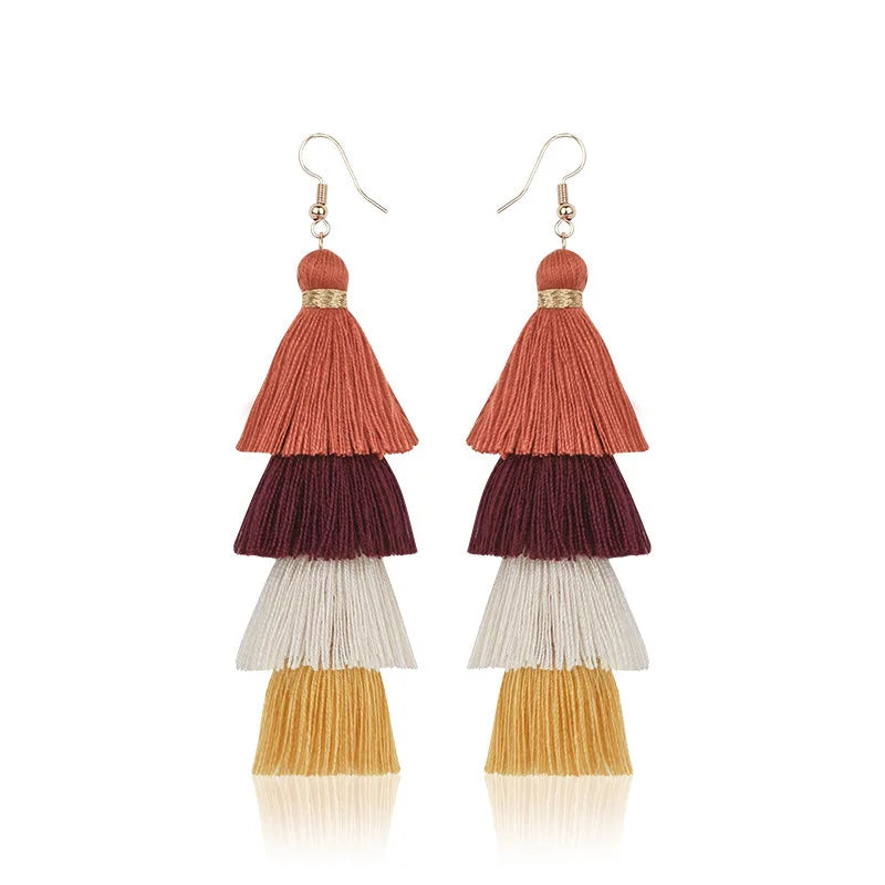 Boho Ethnic 4 Layered Tassel Drop Earrings For Women Long Fringe  Statement Dangle Earring Female Bohemian Jewelry Gift