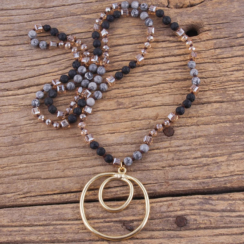 Round Pendant Knotted Stone Necklace Jewelry