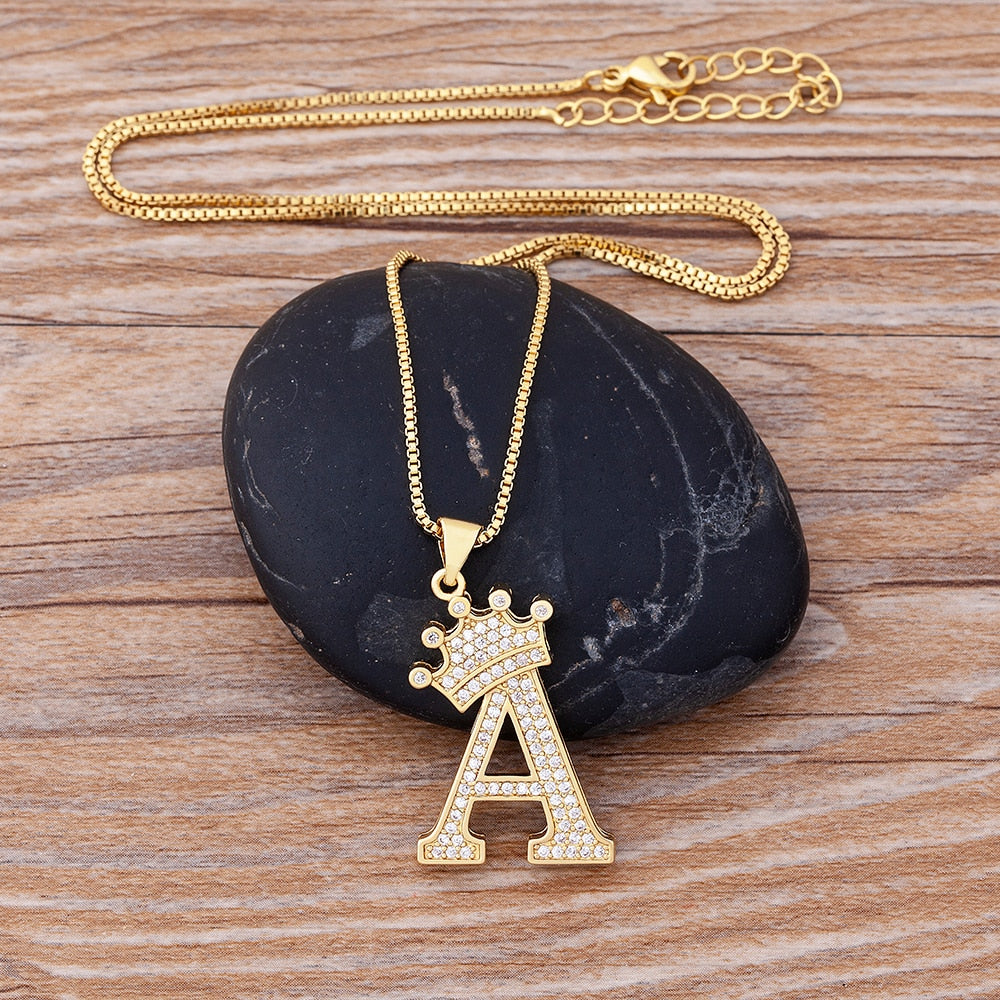 Nidin  Luxury Copper Zircon A-Z Crown Alphabet Pendant Chain Necklace Hip-Hop Style Fashion Woman Man Initial Name Jewelry
