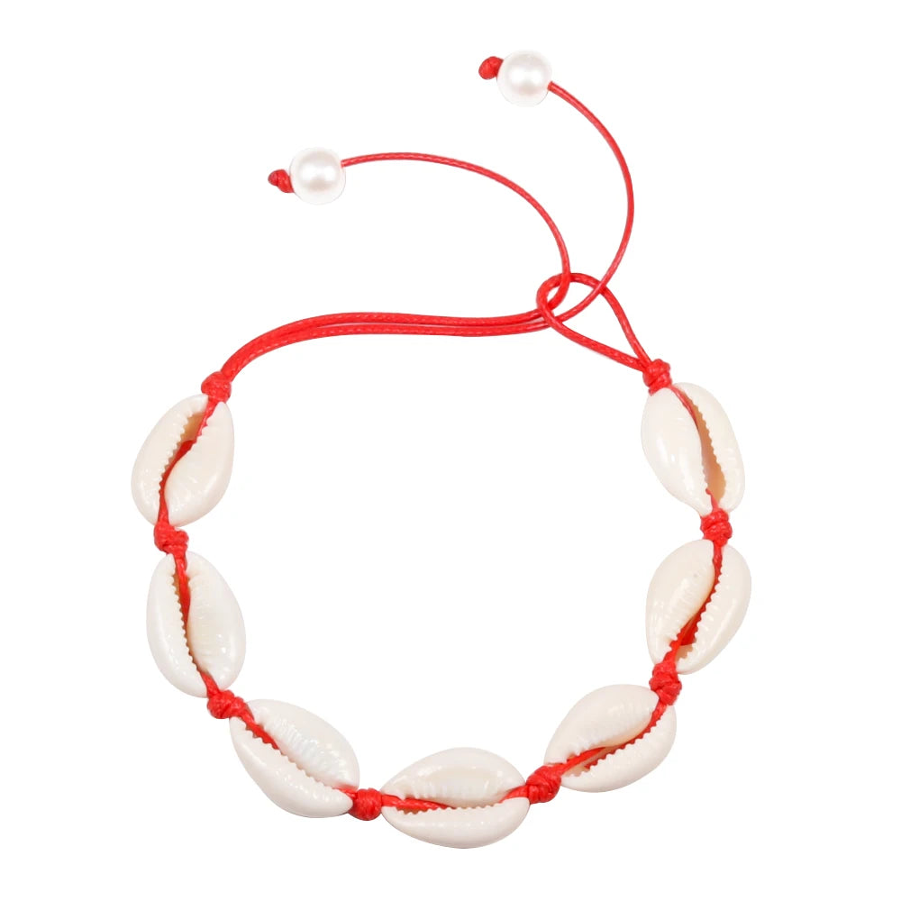 Vintage Boho Shell Bracelet Handmade Rope Chain Natural Shell Cowrie Charm Strand Bracelet Women Femme Ankle Jewelry Party Gifts
