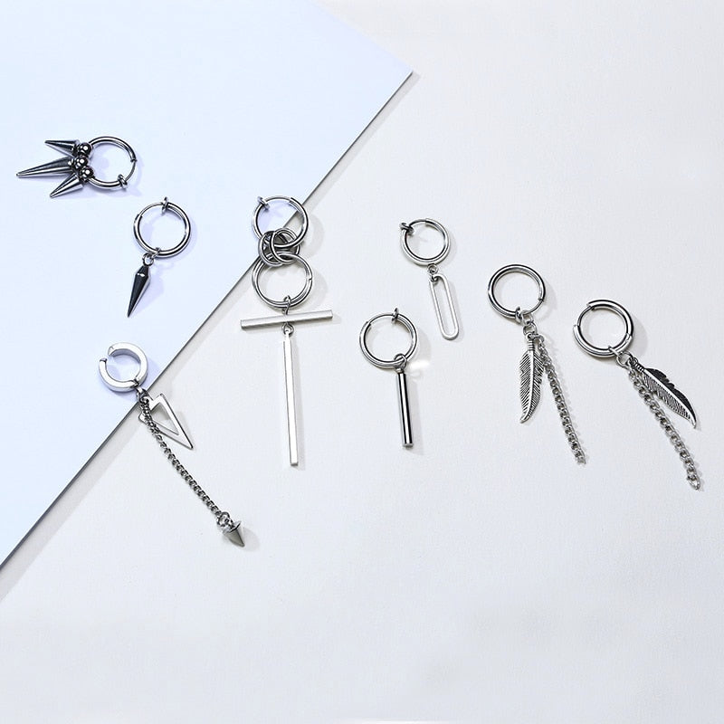 IRREGULAR TRIANGLE LONG CHAIN CUFF EARRING FOR MEN UNISEX JEWELRY ROCK THE COOLEST CONCH HOOP CLIP PIERCING WITHOUT PIERCING - Charlie Dolly