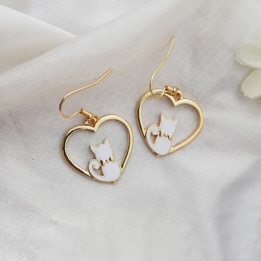 Cute Fashion Asymmetric Cat Rabbit Moon Star Stud Earrings For Women Girls Fan Flower Heart Fish Eardrop Wedding Dangle Jewelry - Charlie Dolly