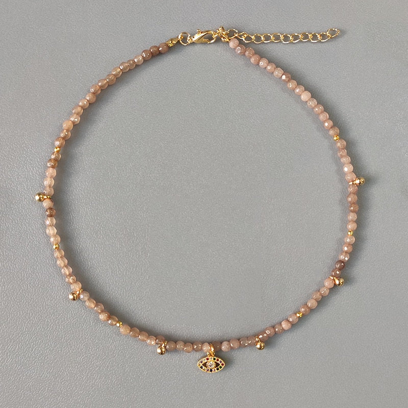 Hand-Made Exquisite Natural Stone Beaded Necklace Charm Eye Pattern Accessory Pendant Women Retro Fashion Neck Jewelry Колье - Charlie Dolly