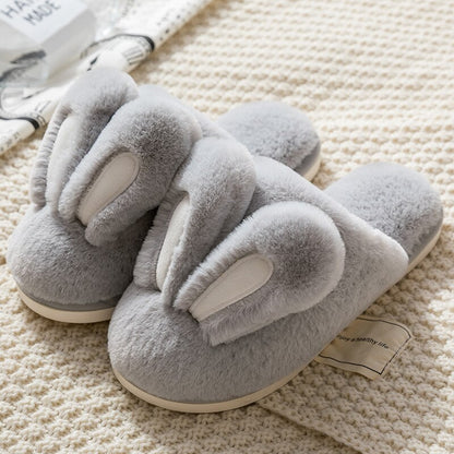 Women Warm Faux Fur Slippers Cute Rabbit Ear Lovers Indoor Slipper Soft Plush Anti-slip Winter Female Home Floor Shoes SH462