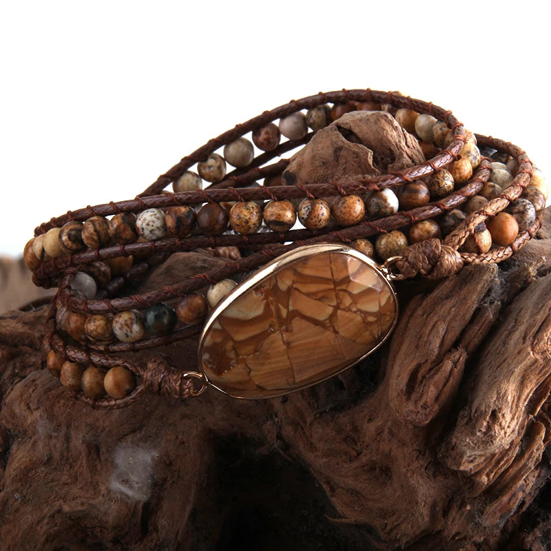Fashion Beaded Boho Bracelet Jewelry Handmade Natural Stones Charm 3 Strands Wrap Bracelets