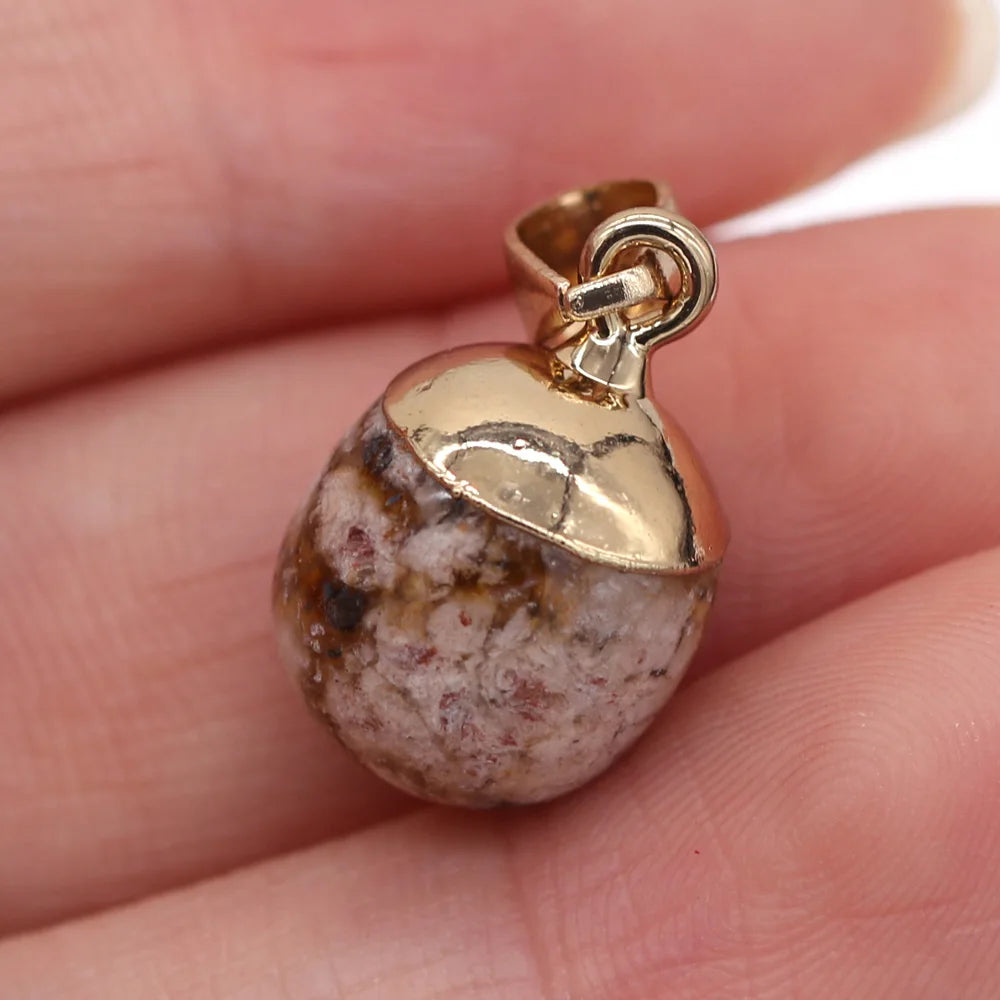 2pc Natural Stone Pendants Reiki Heal Small Round Lapis lazuli Opal for Trendy Jewelry Making Necklace Earrings Gift