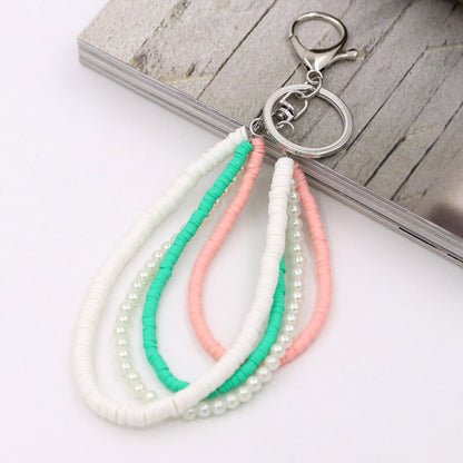 Bohemian Handmade Jewelry Key Chain Multilayer Polymer Clay Pearl Accessories Keychains for Women Bag Car Keyring Pendant
