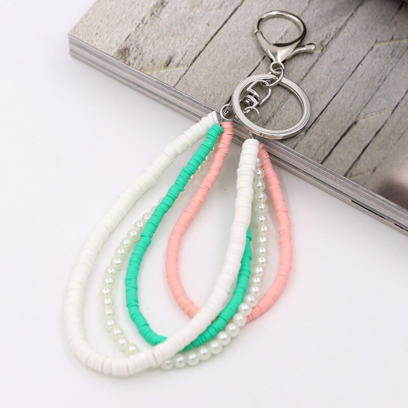 Bohemian Handmade Jewelry Key Chain Multilayer Polymer Clay Pearl Accessories Keychains for Women Bag Car Keyring Pendant - Charlie Dolly