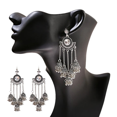 الهندي Jhumka أقراط الذهب الشظية اللون أجراس كبيرة قطرة طويلة شرابة القرط للنساء بوهو الغجر مجوهرات هدية