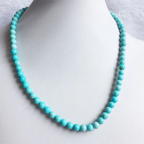 Blue Turquoise Round Bead Choker Necklace Jewelry
