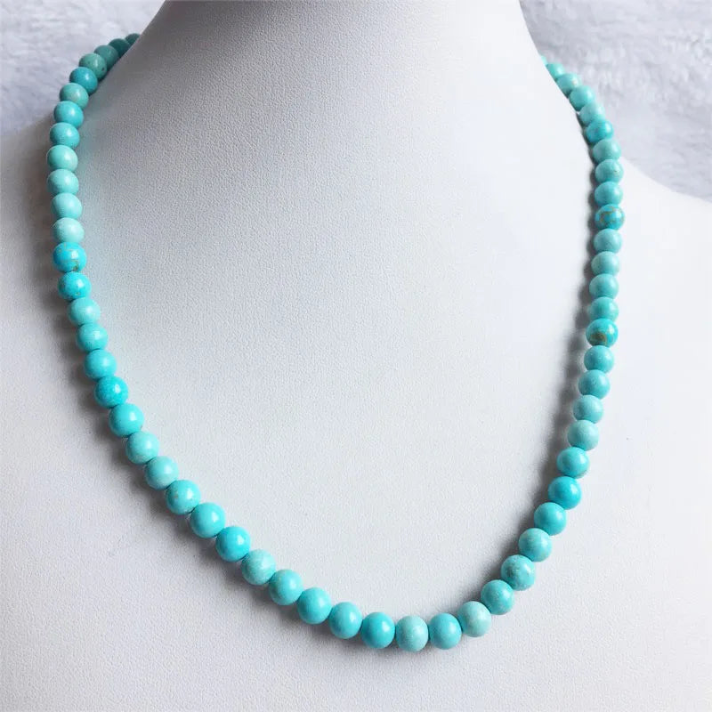 Blue Turquoise Round Bead Choker Necklace Jewelry