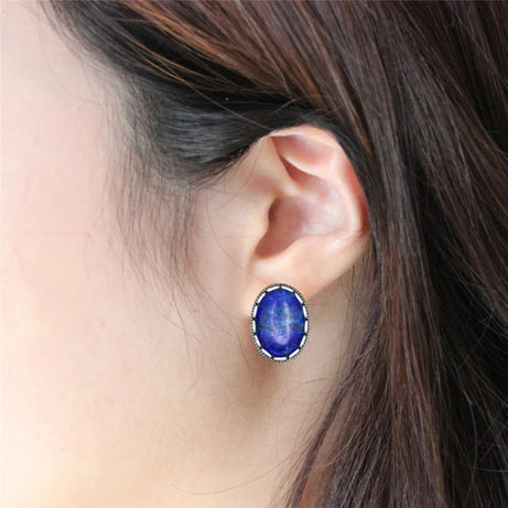 Vintage Natural Lapis Lazuli Necklace Ring Stud Earring Jewelry Sets Antique Silver Plated Quartz Unakite Stone Quartz Set - Charlie Dolly