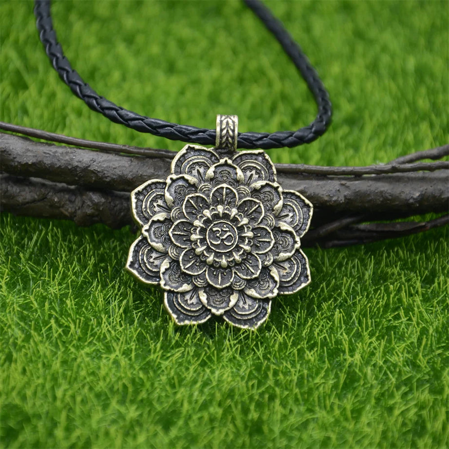 Om Lotus & Mandala Yoga Necklace, Sacred Spiritual Amulet